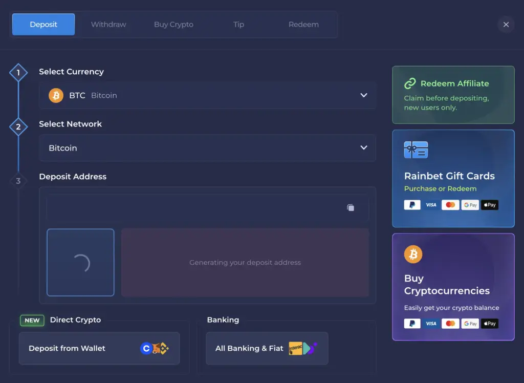 Rainbet Deposit