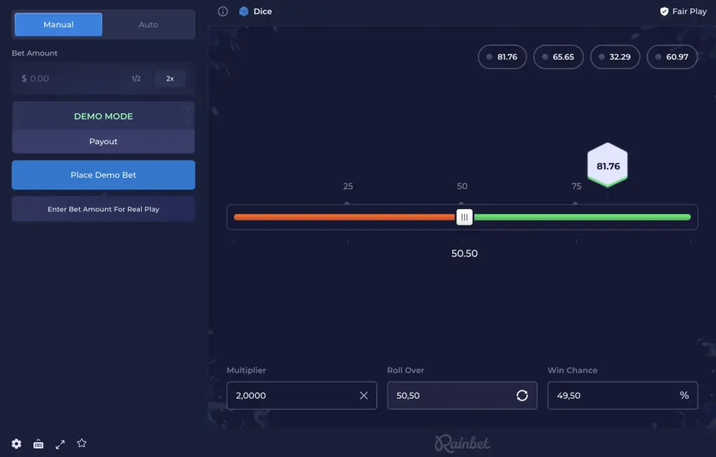 Rainbet Dice