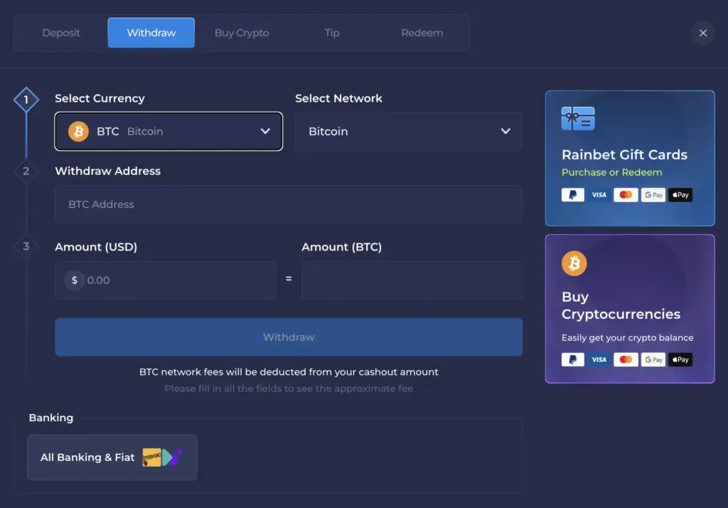 Rainbet Withdraw